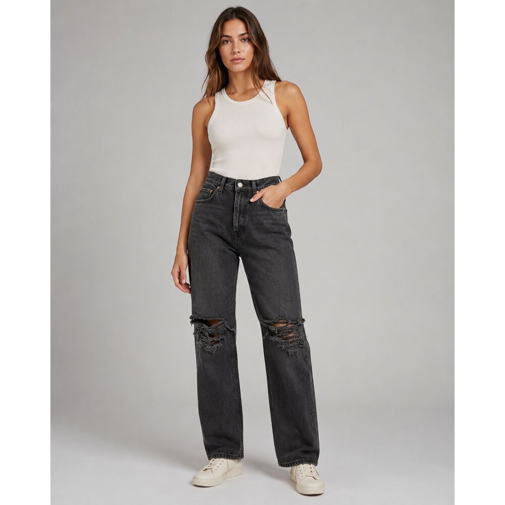 AGOLDE 90s Pinch Waist Jeans 26 Fuse Black Distressed High Rise Straight Leg